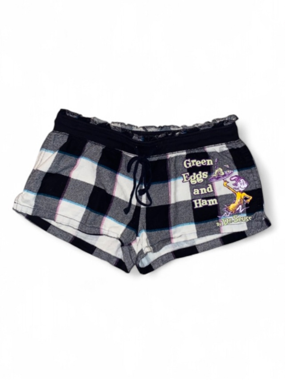 Dr. Seuss Green Eggs and Ham Plaid Sleep Shorts - Black & White
